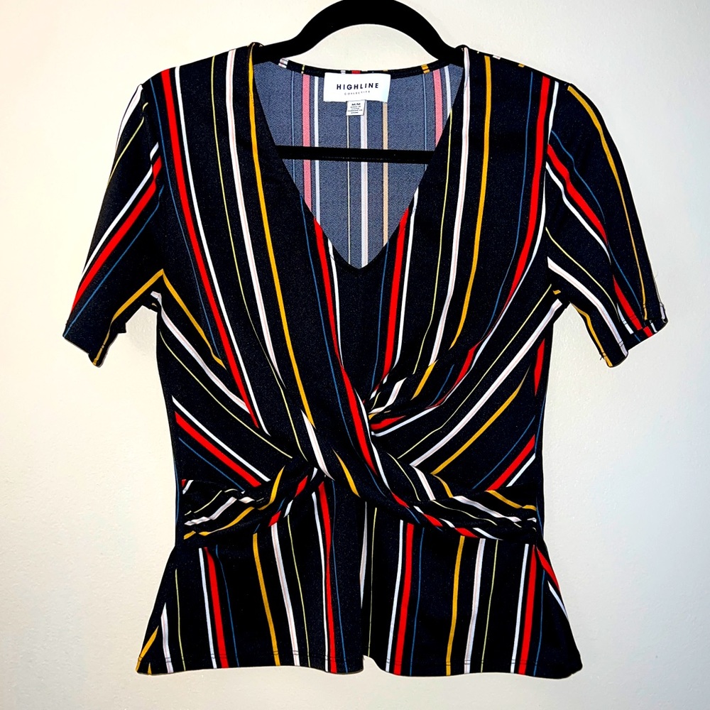 Highline Collective Blouse: Multi-Color Black w/ Red, Yellow, White -Size Medium